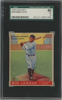 1933 Goudey #144 Babe Ruth - SGC 40 VG 3